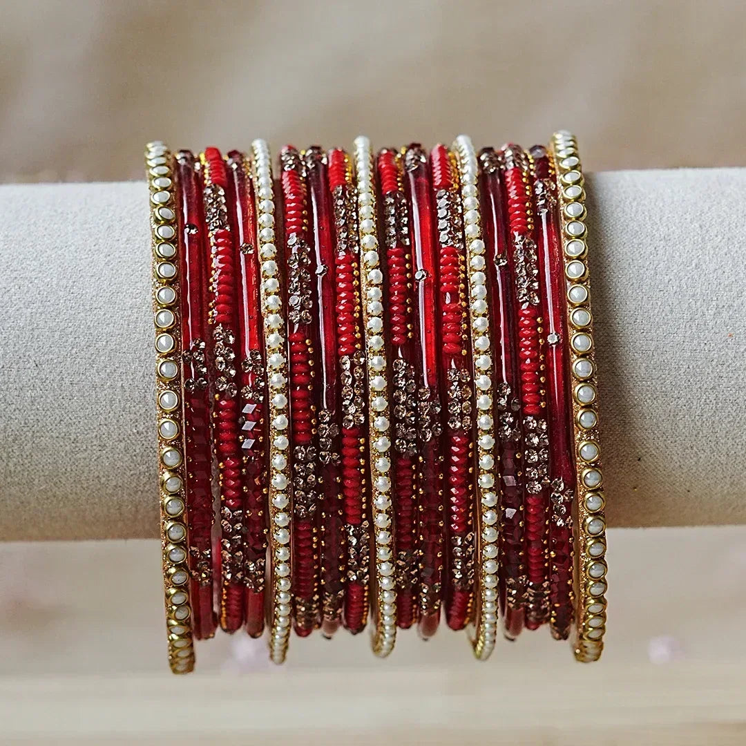 Elegant Women’s Glass Bangle Set for Wedding (Both Hands) - The Golden Cascade